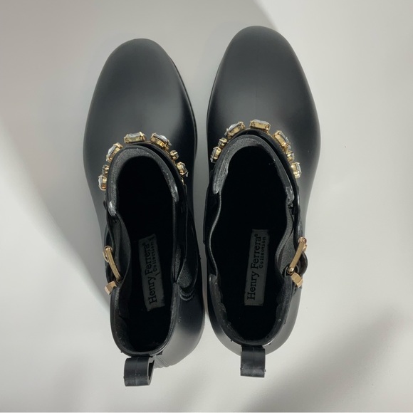 Henry Ferrera Marsala Women’s Black Gem Embellished Short Rain Boots Size 8. - Picture 8 of 16